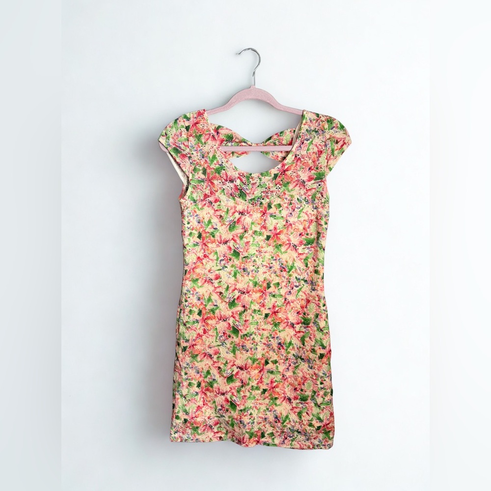 Free People Floral Mini Dress - Pink and Green